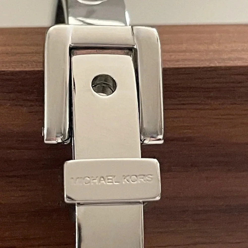 Michael Kors Astor Silver Buckle Bracelet With Studs Hinge Closure 2 adjustments - Picture 7 of 16